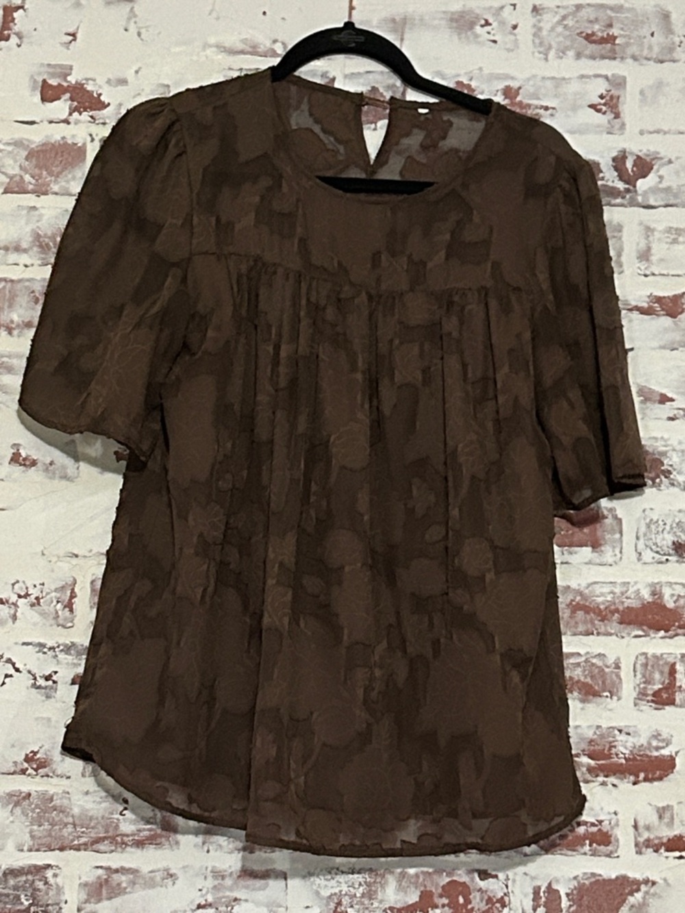 Brown Short-Sleeve Women's Blouse - Pleated Top